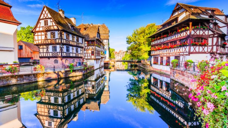 The beautiful Petite France neighborhood of Strasbourg, a recommended stopover en route to Munich from Paris, is pictured here.